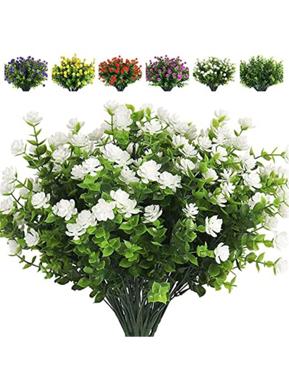 Artificial White Lotus Flowers 8 Bundles UV Resistant Outdoor Faux Plants Garden